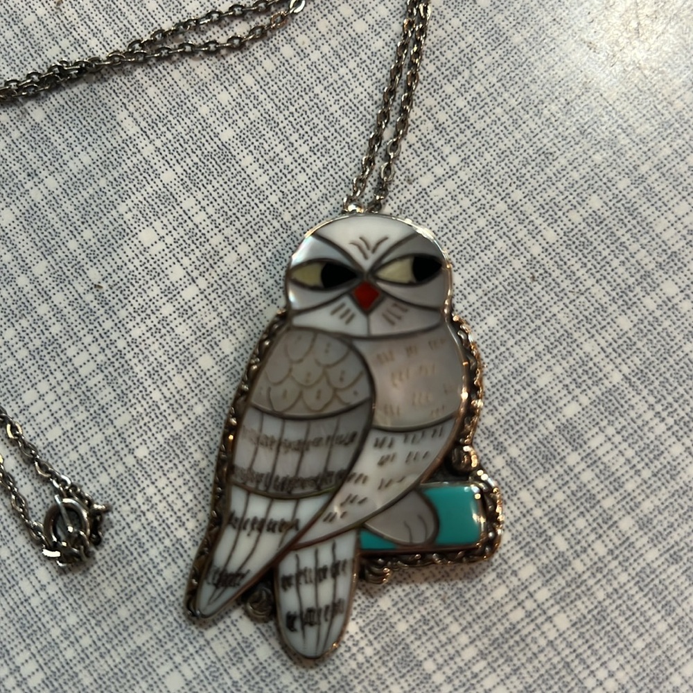 Vintage Signed Zuni Tribe Owl Inlay Brooch 925 St… - image 2